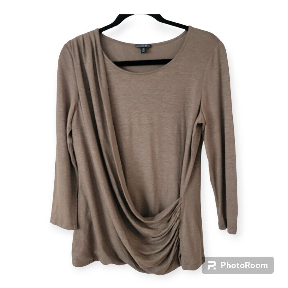 Lafayette 148 New York Womens 3/4 Sleeve Brown Linen Blouse Size Medium